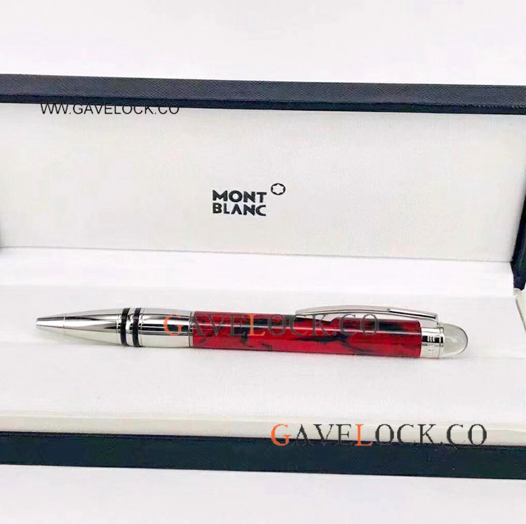 Fake Montblanc Pen Starwalker Ballpoint Pen Red Marble Silver Trim